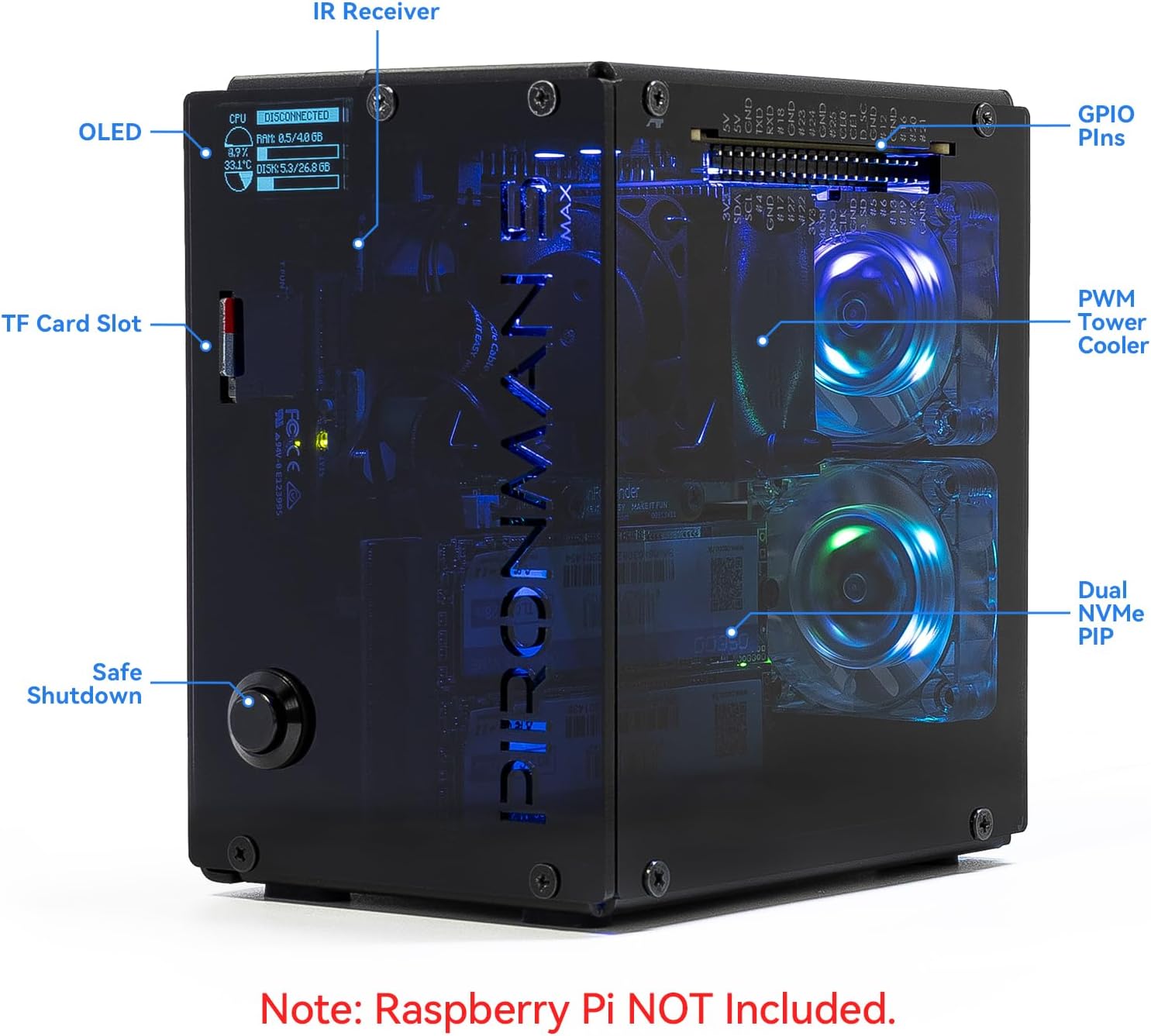 Pironman 5-MAX Dual NVMe M.2 S - Raspberry Pi Ai Kit Hailo-8L ulasan dan harga